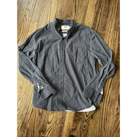 WRK The Reworked Shirt Blue With Print Lightweight Cotton Mens Large - Picture 1 of 6